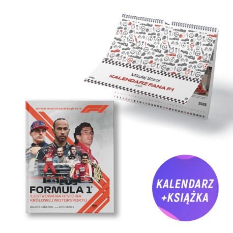 Pakiet: Kalendarz F1 2025 Mikołaj Sokół + Formuła 1. Ilustrowana historia (kalendarz + książka)