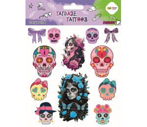 Tatuaże zmywalne Pink skulls HAPPY COLOR