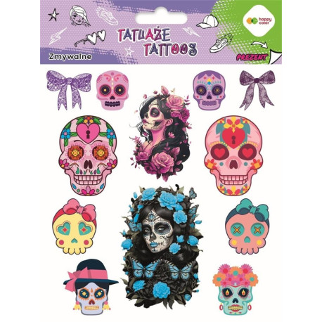 Tatuaże zmywalne Pink skulls HAPPY COLOR