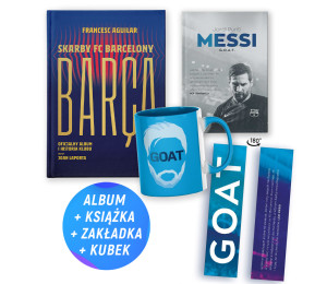 Pakiet: Barca. Skarby FC Barcelony + Messi. G.O.A.T. (2x książka + kubek + zakładka)