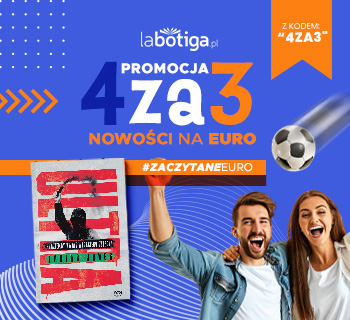 Grafika promująca promocję 4 za 3 w ramach zaczytanego euro i książcek sportowych na labotiga.pl